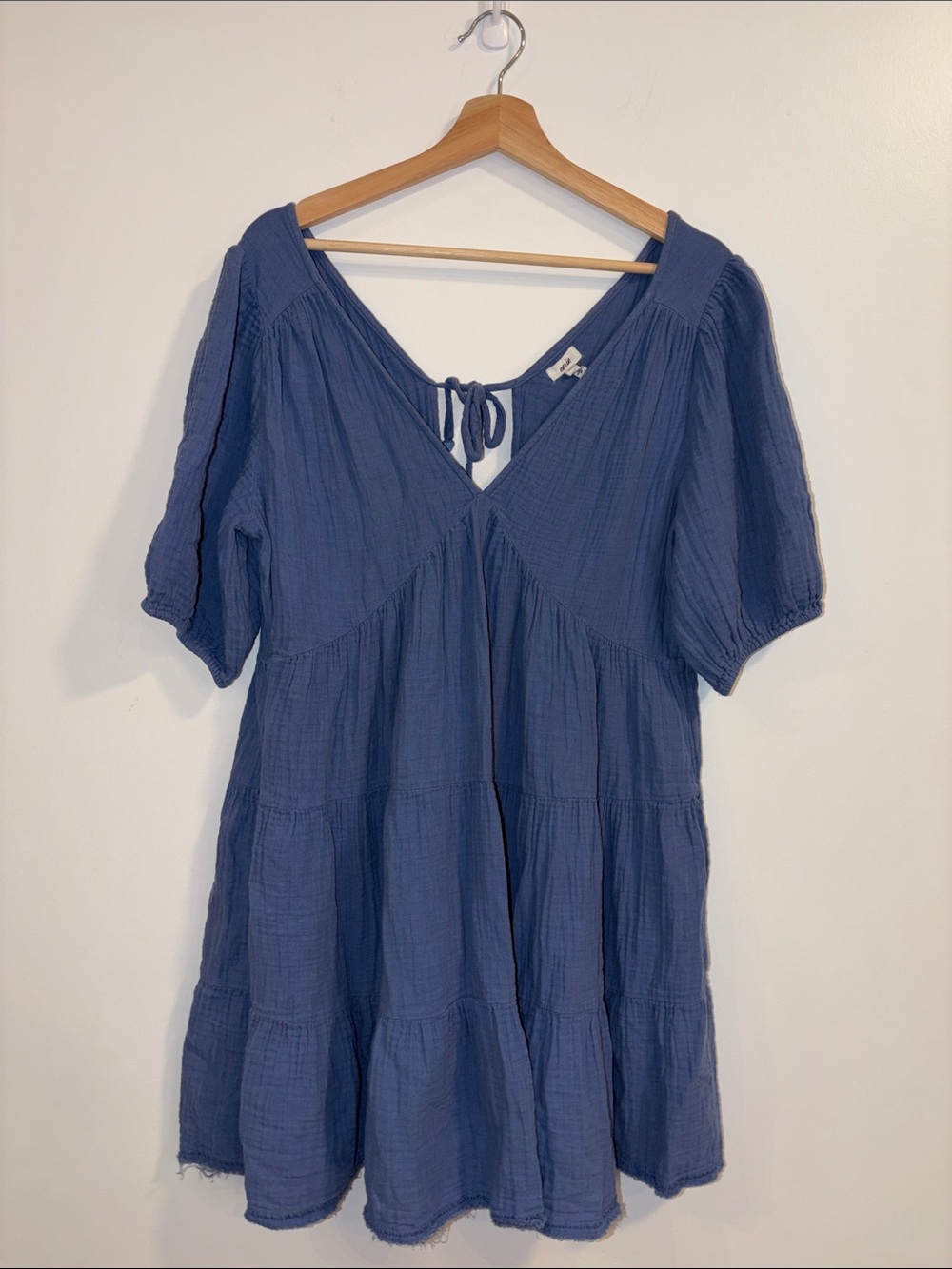 Aerie Navy Tiered Babydoll V-Neck Dress